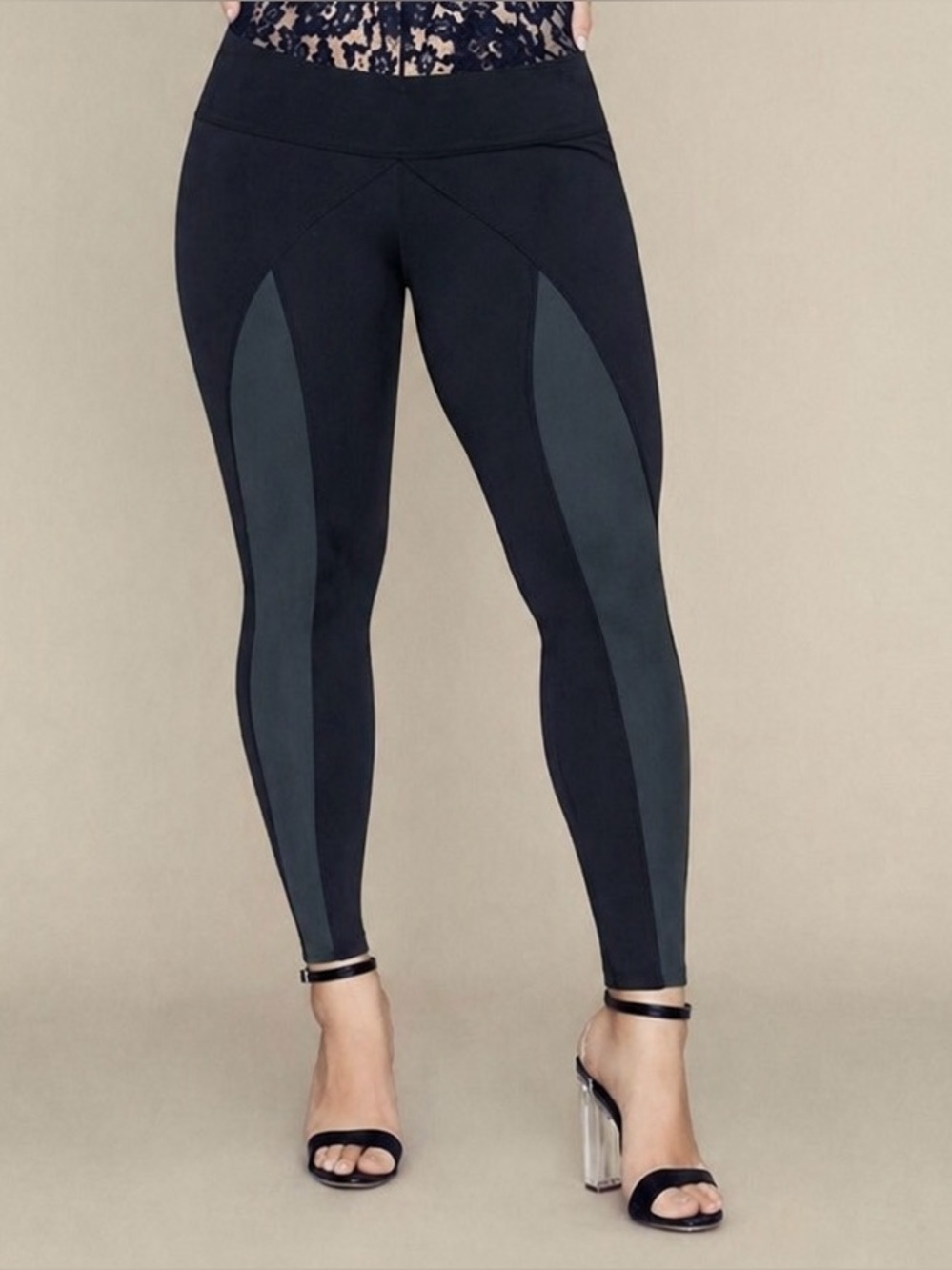 Maria Pinto Nylon Blend Black Gray Leggings L (14)